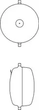 Diagramm eines runden Behälters mit zwei Anschlüssen. Die Darstellung zeigt die Vorder- und Seitenansicht eines Produkts von IMI Hydronic Engineering.